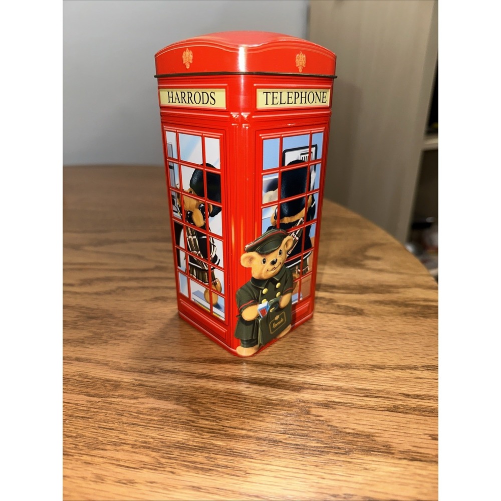 Harrods of London Telephone Bear Themed Kiosk Phone Booth Tin Coin Bank